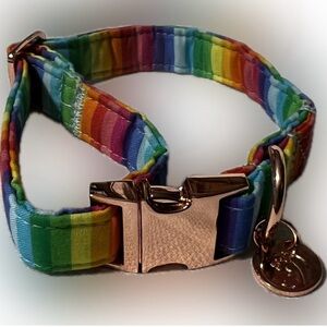 💥New Dog Collar Rainbow Removable Flower Adjustable 10” to 16” LGBTQ Pet